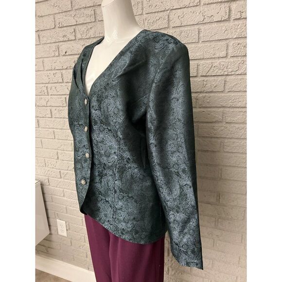 Patra Green Paisley Print With Rhinestone Button Blouse Size 16 - Picture 5 of 7